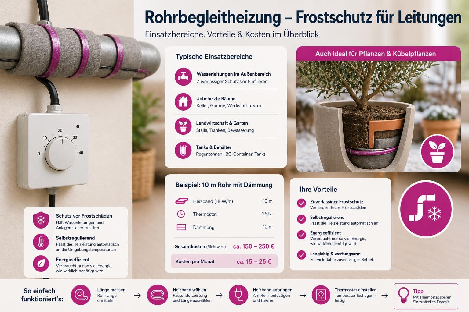 Beitrag Übersicht Beleitheizung mit selbstregulierenden Heizbändern